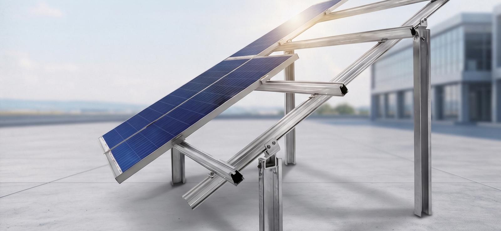 myROOF steel racking with installed solar module on a commercial rooftop