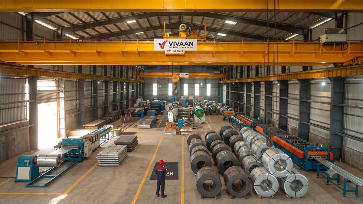 Vivaan Innovation covered shed, Bhopal — 30-tonne EOT crane over coil storage